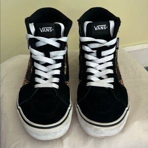 Vans Black and White High-Tops with Leopard Accents